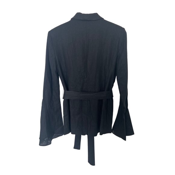 Free People Black Linen Blend Belted Blazer With Flare Sleeves - Picture 6 of 9